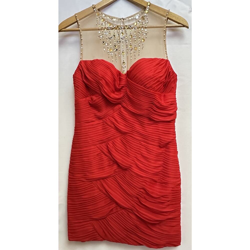 Adrianna Papell Womens Pink Shirred Stretch Beaded Sheath Dress Size 10